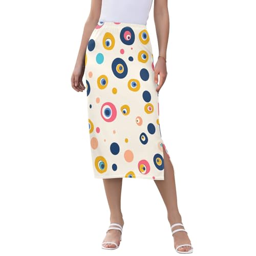 Women's Trendy High Waisted Midi Slip Skirt Spring Midi Skirt with Slit