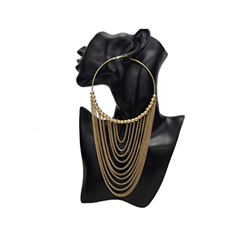 Braiton Damen Runde Ohrringe Mode Quasten Lange Ohrringe Überzogene Hoop-Ohrringe Mit Clip-Back-Verschlüsse,Gold Cover