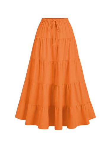 Image of Verdusa Women's Long Maxi Skirt Boho Flowy Flared Ruffle Skirts 2026 Beach Vacation Summer Going Out Outfits