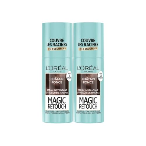 L’ORÉAL PARIS - Spray Instantané Correcteur de Racines & Cheveux Blancs - Hommes & Femmes - Magic Retouch - Châtain Foncé - 2x75ml