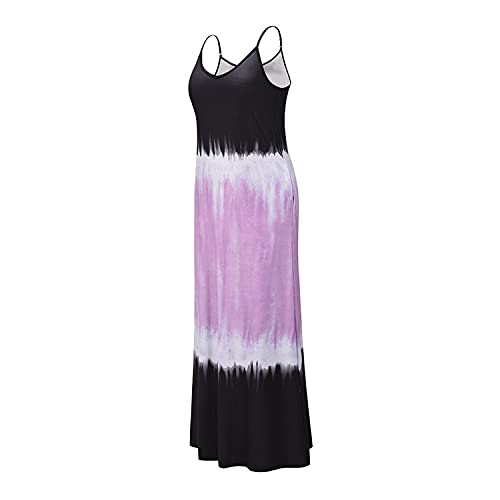 NLCYYQ Femmes Robe Longue Manche Courte Lâche, Maxi Robes L'été Casual Robes, Bohème Robe Robe De Plage Gradient (40-42,Noir Violet) Cover