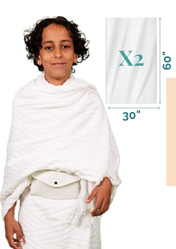 Petit Pèlerin Children's Ihram with Adjustable Belt and 2 Towels-Perfect for UMRAH & HAJJ- ENSURES Comfort Safety & Durability/Durable, Lightweight and Easy to Carry/Premium Quality Video Tutorial