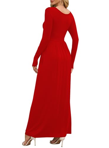 Image of DEARCASE Women's Maxi Dress Long Sleeve Crewneck Empire Waist Long Dresses | Empire Waist,round neck,floor length, dual side pockets, A-line,fall winter long dresses for wedding guest,party,vacation
