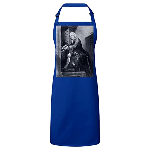 Tablier de cuisine bleu jean avec gravure de Jean-Sébastien Bach