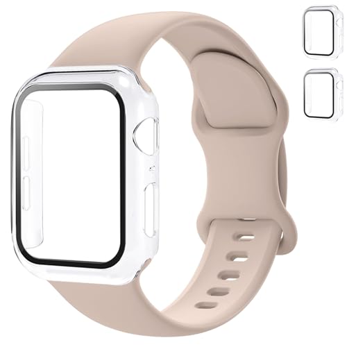 Sport Band and Case for Apple Watch Band 41mm 40mm 38mm 42mm 44mm 45mm 46mm iWatch Bands for Women/Men,Silicone Waterproof Strap with Cover Combo for Apple watch Series 10 9 8 7 6 5 4 3 SE Ultra/2 49mm