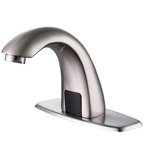Derpras [Upgrading Version] Automatic Sensor Touchless Sink Faucet with Hole Cover Plate, Hands Free Bathroom Faucets with Hot & Cold Mixer Control, Brushed Nickel