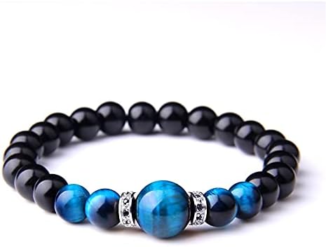 Miniatura 5 de Natural Stone Bracelets Men Royal Blue Tiger Eye Bracelets Bangle Fashion CZ Charm Black Onyx Beads IE1SG (4.rose gold color-19cm)