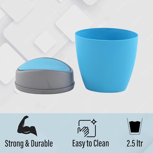 Image of Kuber Industries 2 Pcs Plastic 2.5 Ltr Mini Dustbin for Study Table /Bedroom /Bathroom with Swing Lid | Portable Small Dustbin for Kitchen Sink | Table Top Office Desk Trash Can Waste Bin | Blue