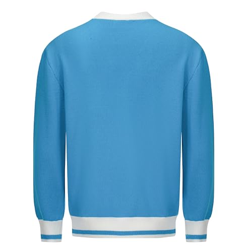 OXKNIT Men's Blue Knitted Cardigan Sweater, 1960s Mod Style Retro Long Sleeve Vintage Casual Tops2