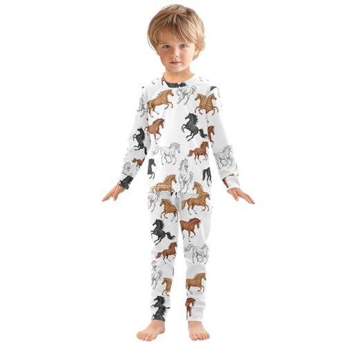 Pajama Sets Long Sleeve Horse Running Pattern Prints Soft Comfy Sleepwear 2 Piece PJS 3-8T2