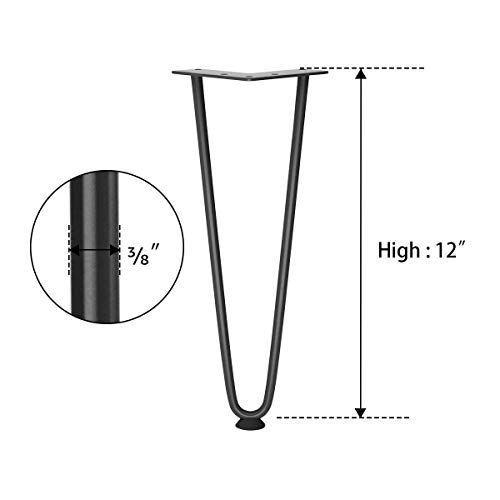 Image of JGS Iron Legs for Table of 4 Hairpin Legs for Furniture Set Table Height Extender Metal Legs for DIY Coffee Table Cast Heavy Duty Iron Desk Leg Stand 12 Inch