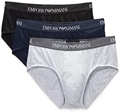 Emporio Armani Cuecas masculinas de algodão, pacote com 3, Azul