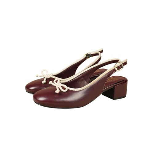 Image of Theater Women Doris Slingback Block Heels | Bow Detail Round Toe Sandals | Stylish & Comfortable for Casual, Office & Semi-Formal Wear
