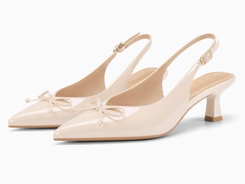 Image of Coutgo Womens Slingback Kitten Low Heels Dress Shoes Closed Pointed Toe Bow Tie Slip on Office Work Pumps