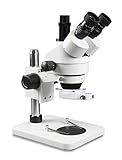 Parco Scientific PA-1FX-IFR09W Trinocular Zoom Stereo Microscope | 10x Widefield Eyepiece | 0.7X—4.5X Zoom Range, 3.5X—45x Magnification Range, 0.5X Barlow Lens | Pillar Stand | 144-LED Ring Light