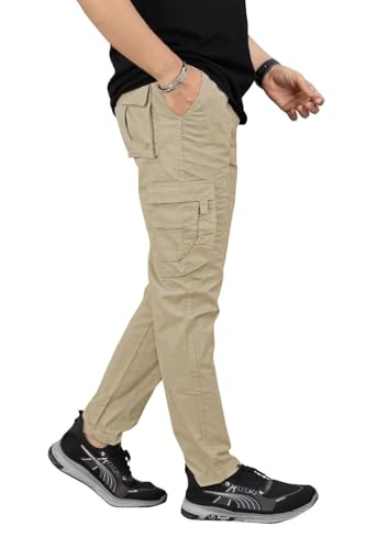 Image of Men's Cargo Pants | Cotton Casual Trousers with Multi-Pocket Design | Comfortable Athletic