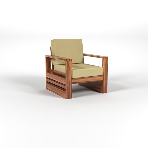 Image of Solid Sheesham Wood Single Seater Sofa - Elegant Wooden Single Sofa Chair for Living Room Home & Office (Design 30)