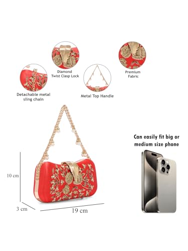 Image of TOOBA Handicraft Women's Beautiful Bling Box Clutch Bag | Evening Bag, Bridal Purse & Party Handbag | Wedding & Special Occasion Clutch (Flower Leaf)