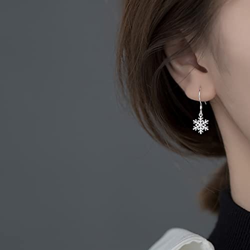 SLUYNZ 925 Sterling Silver Snowflake Earrings Drop for Women Teens Small Snowflake Dangle Earrings3