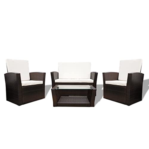 vidaXL Conjunto de Muebles de Exterior 4 Piezas Comedor de Jardín Sillas Sofás de Porche Patio Poli Ratán Sintético Marrón Estilo de Mimbre