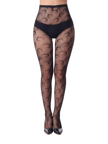 Sacina Gothic Black Crescent Moon Tights, Lace Stockings, Gothic Y2k Aesthetic 80s 90s Accessories - Main Image