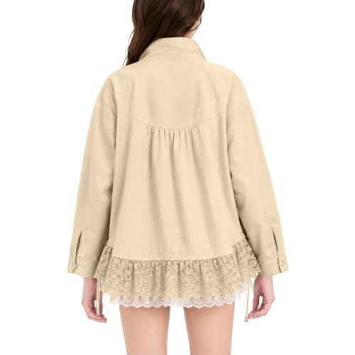 Jackets for Women Windbreaker Lace Trim Lightweight Casual Funnel Neck Coat - image 4