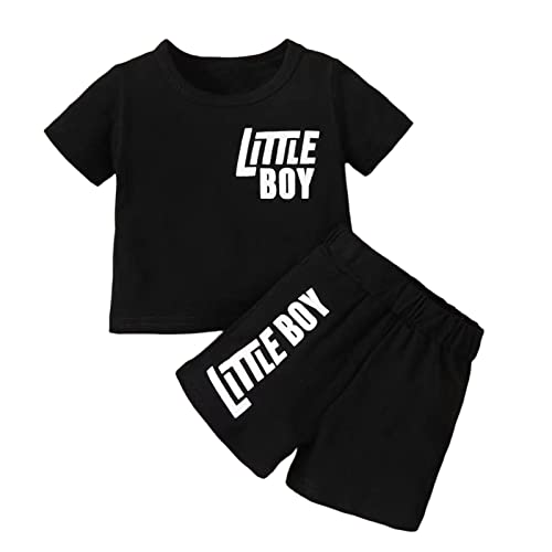 Image of VSFAOV Infant Boy Casual Summer Short Sleeve Playwear Outfits Kids Boy Tees Top and Pants 2pcs Set Outfits (SDJ13-Black,9-12 Months)