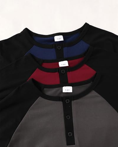 PureChapter 3 Pack Boys Long Sleeve Henley Shirts Soft Baseball Tops Tees Casual Athletic Tees