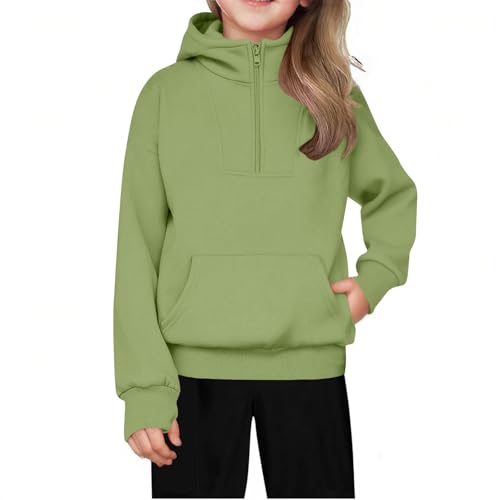 Hoodies For Toddler Girl Long Sleeve Hooded 1/2 Zip Up Top Dropped Shoulder Trendy Sweatshirt With Front Pocket