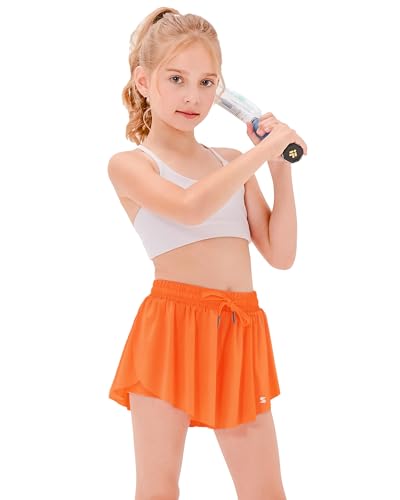 Image of Stelle Girls Flowy Shorts with Pockets Athletic Running Skirt High Waist Butterfly 2 in 1 Sports Short 5-16 Years