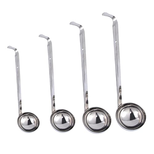 OFFSCH Mestoli Da Zuppa in Acciaio Inox Gancio, Set Da 4 Pezzi (30cc, 60cc, 90cc, 120cc), Manico Lungo Per Servire Salse e Zuppe, Utensili Cucina Per Uso Domestico e Professionale