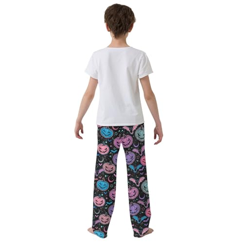 Galaxy Bat Evil Pumpkin Boys Long Pants Soft Trousers Elastic Waist Kids Lounge Bottoms with Pockets S-XL3