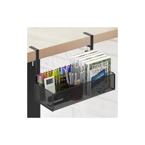 Turfson Desk Side Storage, Under Desk Hanging Table Organizer, Clamp on Desk for Home Office Cover