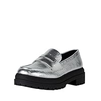 The Drop Women's Ryan Lug Sole Loafer, Silver Crinkle Metallic, 11