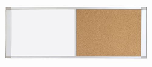 MasterVision Combo Board Magnetic Dry Erase Whiteboard/Cork Bulletin Board, 48' x 18', Aluminum Frame
