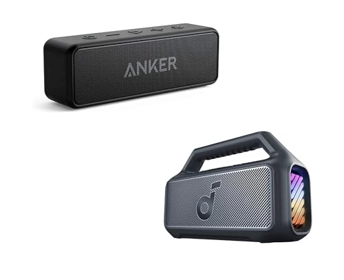 Image of Anker Soundcore 2 & Soundcore Boom 2 Outdoor Speaker, 80W, Subwoofer, BassUp 2.0, 24H Playtime, IPX7 Waterproof, Floatable, RGB Lights, USB-C, Custom EQ, Bluetooth 5.3, Portable for Outdoors, Camping