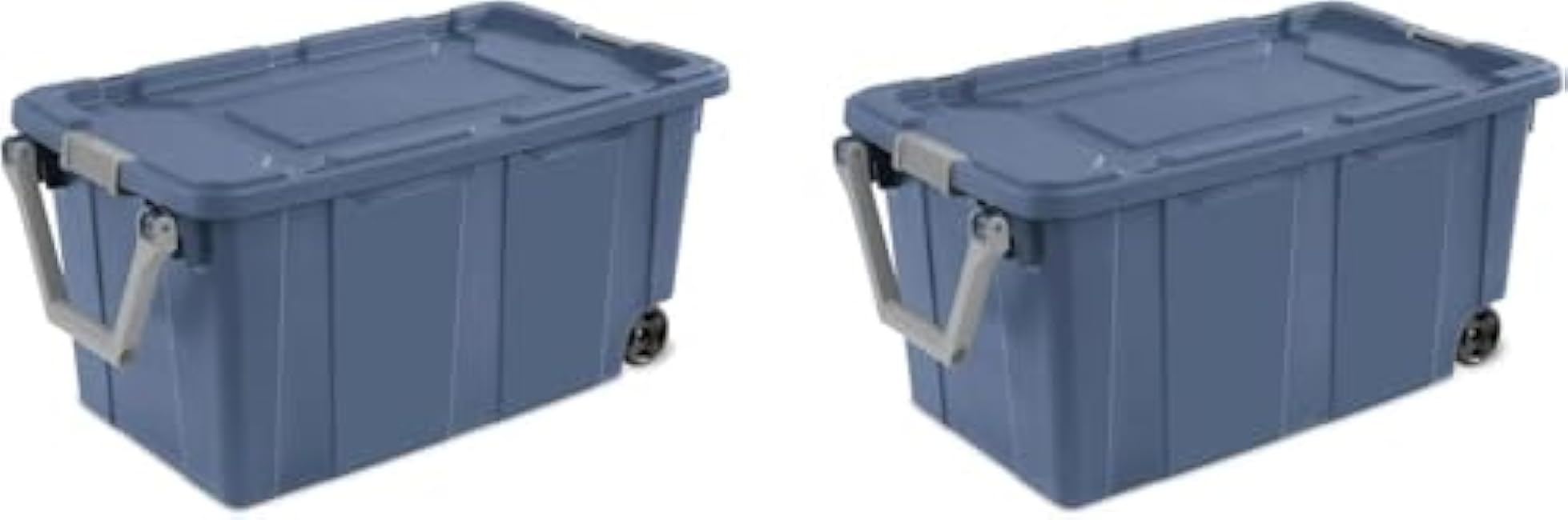 Storage Bin 40 Gallon 160 Qt Wheeled Industrial Tote Plastic Rolling Stacker Storage Box, Tough Lidded Stackable Storage Container for Home, Garage, and Camping Blue Moonlight Base and Lid 2-pack