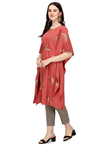 Image of FIORRA Women's Dusty Pink Poly Crepe Kaftan Kurta with Pant SET0035