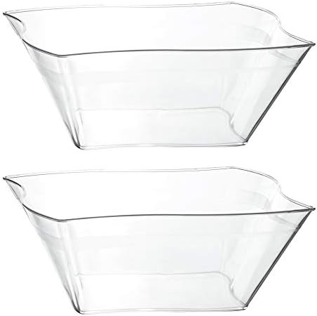 PLASTICPRO Disposable Elegant Wave Design Square Plastic Serving Bowls Heavy Duty for Party's Snack or Salad Bowl, Heavy Duty (4, Medium)
