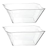 Plasticpro Disposable Elegant Wave Design Square Plastic Serving Bowls Heavy Duty for Party's Snack or Salad Bowl, Heavy Duty (4, Medium)