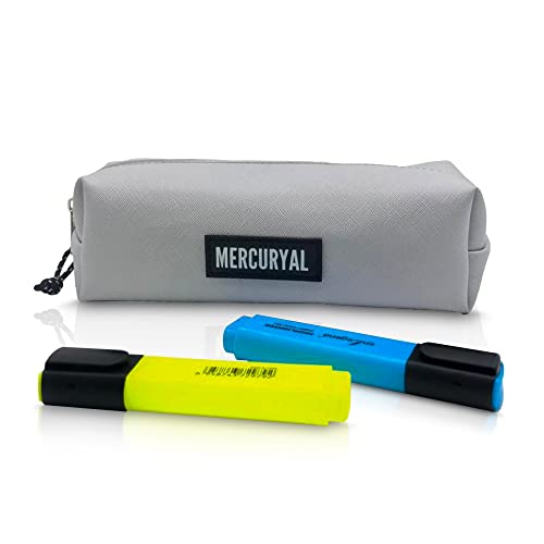 MERCURYAL Estuche Escolar de Gran Capacidad + 2 Subrayadores - Estuches Escolares - Material Escolar - Top Model Estuche de Material PU (Gris) Cover