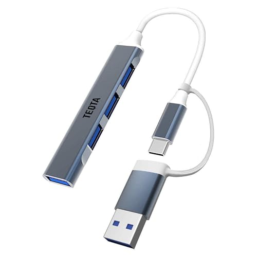 Image of 4 in 1 Type A to C Portable USB Hub 3.0 Docking Station for Laptop, Mac & PC, Easy Travel 4 Port USB Hub Splitter with 5 Gbps Data Transfer USB Port (Space Grey)