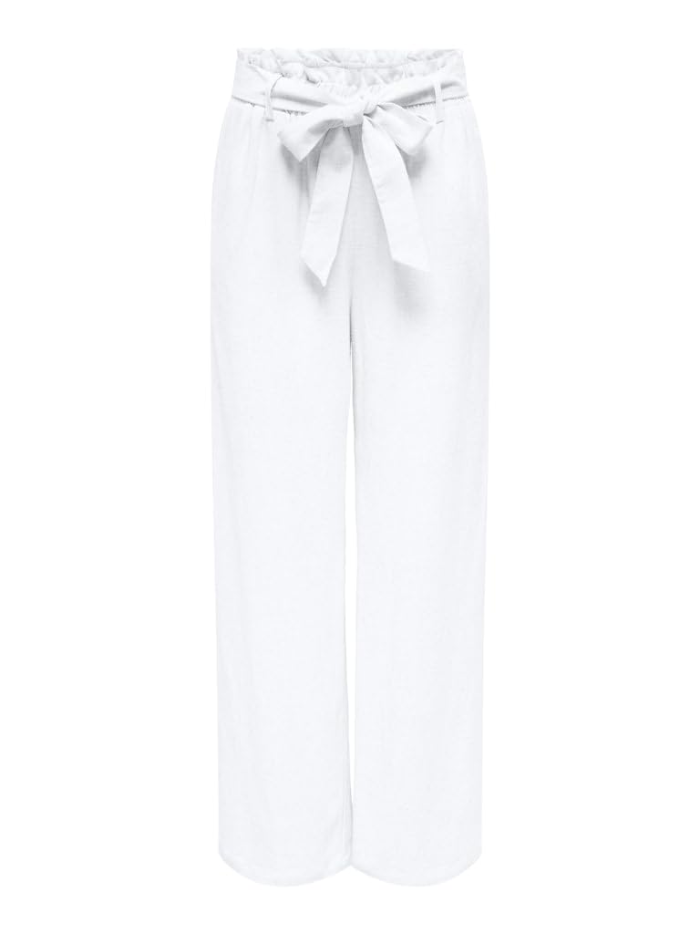 Only Women's Bright White Onlsiesta Hw Pb Belt Linen Bl Pant Pnt Fabric Trousers, Large