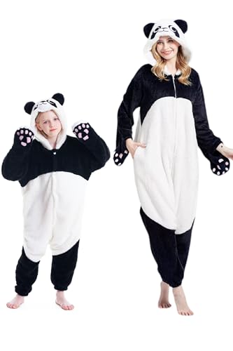 DarkCom Panda géant Onesie pour Enfants et Adultes,Vêtements de Nuit Combinaison Parent-Enfant Cosplay Animal Halloween Kigurumi Costume Pyjama de Noël...