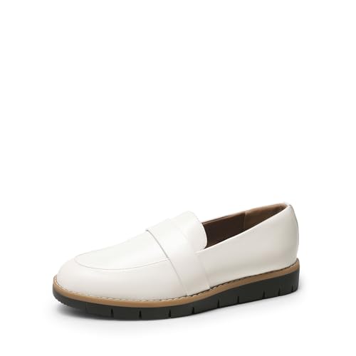 DREAM PAIRS Women's Loafers, Slip-On Business Casual Work Shoes,Size 10,White-Pu,DWUMLS2506