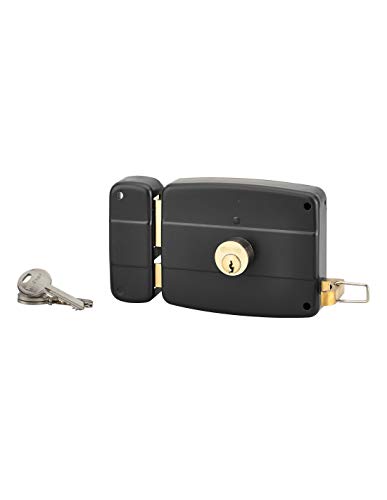 THIRARD - Serrure horizontale en applique double entrée à tirage pour entrée, gauche, 120x97mm, axe 60mm, noir granité, 3 clés