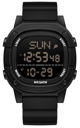 Montre numérique pour homme sport étanche 5 ATM findtime avec bracelet noir en silicone