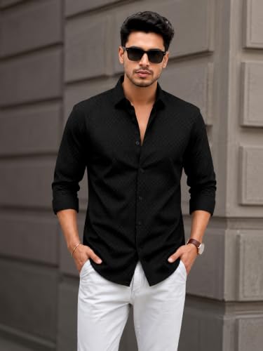 Image of The Kab's Men Casual Shirt | Textured Cotton Fabric Regular Fit Shirts for Men Stylish | Full Sleeve Shirt for Man | Comfortable Breathable Fabric | Perfect for Casual Office and Outing Wear