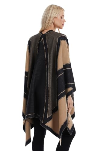 Szalowe Owijania dla Kobiet, Miękki Poncho-Peleryna z Otwartym Przodem, Oversize Sweter-Szalik na Wieczór, Ślub, Przyjęcie, Podróż, Czarny Taupe