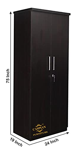 Image of CASPIAN Engineered Wood 2 Door Wardrobe (Black) | Pre-Assembled Furniture | Cupboard /Almirah for Bedroom, Office & Kid's Room | Home Clothes Storage Organizer with 5 Shelves & 2 Drawers